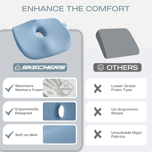 Skechers Seat Cushion Memory Foam,Donut Pillow Office Chair Cushion for Tailbone Pain Relief,Butt Pillow for Office Chair,Car seat Cushion,Long Sitting Office Workers,and Car Drivers,Blue - Image 6