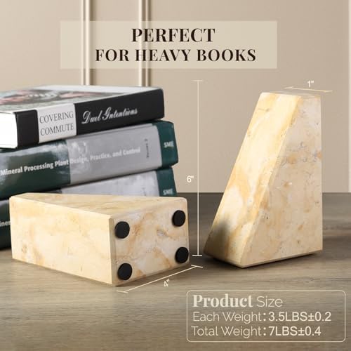 Koville Marble Bookends for Shelves, Large Bookends for Heavy Books, Non-Slip Heavy Duty Book Stopper for CD/Movies, Aesthetic Decorative Bookends for Shelves Table Home Decor(Gold) - Image 2