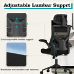Office Chair for Long Hours & Lower Back Pain Relief – 4" Thick Molded Foam Cushion, Padded Lumbar Support and Flip-up Armrests, Ideal for Office or Study (Modern, Black-HR) - Image 5