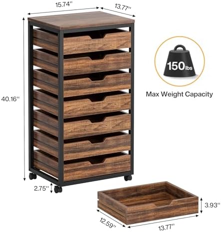 Tribesigns 7-Drawer File Cabinet, Wood Mobile Storage Drawer, Rustic Brown - Image 2