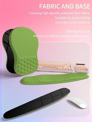 Hokafenle 2in1 Combination, Wave Keyboard Wrist Rest and Ergonomic Curvature Mouse Pad Wrist Support for Relieve Wrist Pain, Filled with Soft Cushion Memory Foam, Dill Green - Image 6