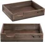 MyGift Set of 2 Vintage Distressed Finish Brown Wood Stackable Office Desktop Document Letter Paper Tray - Image 4
