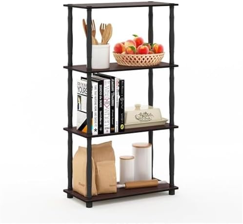 Furinno Turn-N-Tube 4-Tier Multipurpose Shelf Display Rack, Classic Tubes, Dark Cherry/Black - Image 5