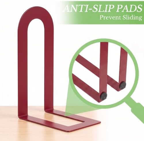 Sanwarm Bookends, 12 Pack, Metal, for Home Office Desk Shelves Red Modern - Image 3