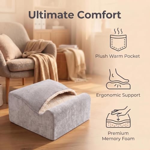 Under Desk Foot Rest with Warm Feet Pocket – Ergonomic Office Footstool, Memory Foam, Washable Cover, Non-Slip Bottom, for Heel & Leg Support, Back Pain Relief (Grey+) - Image 2