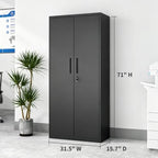 71" Metal Storage Cabinet, Locking Garage Storage Cabinet with Doors and 5 Adjustable Shelves, Tall Black Cabinet for Office, Garage, School - Image 2