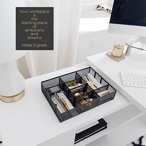 BLU MONACO | Black Metal Mesh Desk Drawer Organizer Tray | 12 Adjustable Compartments & 9 Removable Dividers | Space-Saving Office Supplies Organizer for Drawers, Vanity, Kitchen & Workspace Storage - Image 2