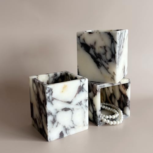 Natural Marble Stone Square Storage Container Empty Vessel Holder Cup for Candle/Pens/Sundries items (Calacatta Purple) - Image 3