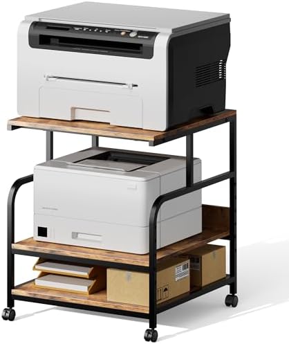 Warmiehomy 24x24 inches Printer Stand with Adjustable Storage Shelf - Large Printer Table with Wheels - 3 Tier Rolling Cart - Use for 3D Laser Printer Mini Fridge Home Office (Brown) - Image 4
