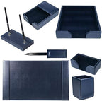 Dacasso Bonded Set Luxury Leather Desk Pad & Desk Organization Essentials, 7 Piece, Navy Blue - Image 4