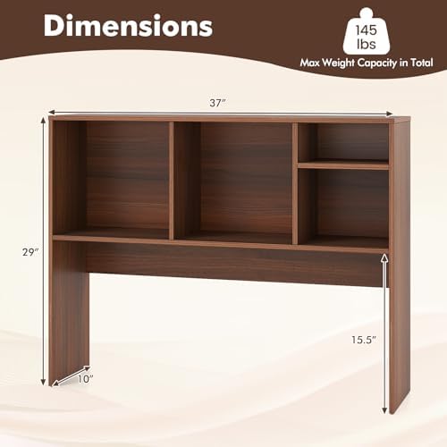LDAILY Desktop Bookshelf, 2-Tier Office Desk Shelf Organizer Desk Hutch with 4 Shelves, 37’’L Wood Storage Rack Display Shelf for Computer Desk, Office, College Dorm, Bedroom (Walnut) - Image 2