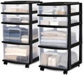 HOMZ Drawer Tower, 4-Tier Cart w/Removable Wheels, Black Frame, 2-Pack by Homz