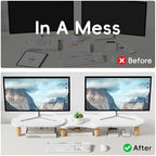 AFOOYO Dual Monitor Stand Riser,Rainbow Cloud Desktop Computer Stand for 2 Monitors,Adjustable Length and Angle Multifunctional Desktop Organizer Stand for Laptop, PC, Computer, Printer,White - Image 3