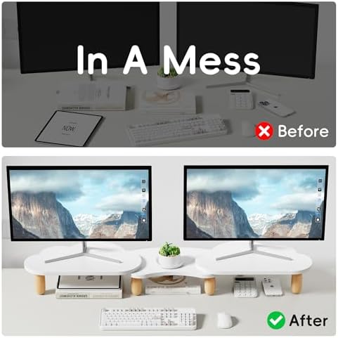 AFOOYO Dual Monitor Stand Riser,Rainbow Cloud Desktop Computer Stand for 2 Monitors,Adjustable Length and Angle Multifunctional Desktop Organizer Stand for Laptop, PC, Computer, Printer,White - Image 3