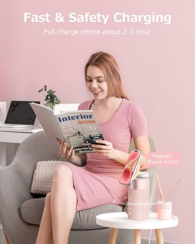 Bluetooth Speaker, Night Light, 15W Magnetic Fast Charging for Apple, Pink - Image 2