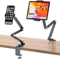 OMOTON GH03 Tablet Holder with 2 ABS Clamps, Aluminum Long Arm Mount, Black by OMOTON