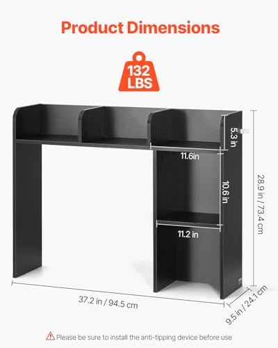 VEVOR Wood Desk Shelf, Desktop Bookshelf, Desk Storage Hutch with 6 Shelves, Office Countertop Organizer 3-Tier Display Rack, with Anti-Slip Feet Pads, for Office, Home & Dorm, Black - Image 3