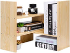 Desktop Organizer Office Storage Rack Adjustable Natural Wood Display Book Shelf Stand Rack Wood Caddy Desk Organizer Set Office Storage Expandable Tabletop - Image 4