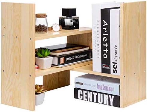 Desktop Organizer Office Storage Rack Adjustable Natural Wood Display Book Shelf Stand Rack Wood Caddy Desk Organizer Set Office Storage Expandable Tabletop - Image 4