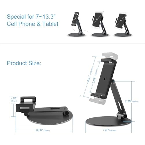 Rotating Tablet Stand,360°Rotatable Retail Kiosk Holder,Aluminum Commercial POS Display Stand for Microsoft Surface,iPad 10,Galaxy Tabs-7''-13''Tablets for Business,Office,Reception Kitchen,Home-Black - Image 2