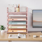 Subekyu 6-Tier Desk Paper Organizer, Desktop File Letter Tray with Handle, Document Sorter and Accessories Holder for Office, Home and School Workspace Organizers, Pink-2 Pack - Image 7
