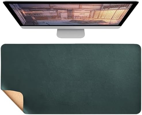 Dual-Sided Leather & Cork Desk Mat, Large Waterproof Stain-Resistant Mouse Pad, Multi-Use Desk Pad for Computer & Office Home(DarkGreen,60x30cm) by Unknown