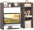 GIANTEX Desktop Bookshelf, Wood Desk Hutch Organizer for 27 Inch Computer Monitor, Countertop Storage Display Rack with 5 Shelves, Multipurpose Desktop Shelf Bookcase for Dorm Office Home (Grey Oak) by Giantex