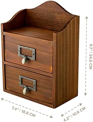 Mini Vintage 2 Drawer Desktop Organizer - Rustic Card Catalog with Label Holders - Small Chest for Storage and Organization - Library Box - 2-Pack - Image 2