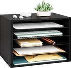 Ballucci 5 Tier Paper Organizer Letter Tray, Wood Desk File Organizer with Adjustable Shelves, Home Office School Letter/A4 Mail Sorter Magazine Holder - Black by Ballucci
