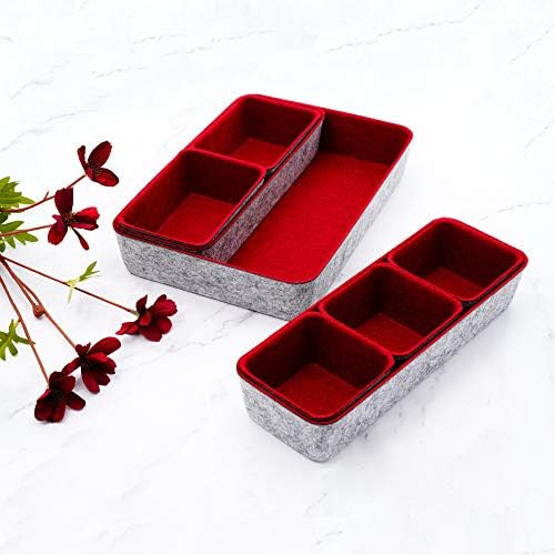 Welaxy Burgundy Felt Drawer Organizers 8pc Desk Tray Dorm Room Decor Bin - Image 3