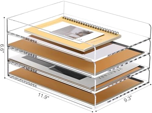 SANRUI 4 Tier Stackable Paper Letter Tray, Acrylic Vertical File Tray A4 Desk Organizer and Accessories Sorter Trays, Clear Workspace Office Supplies Organizers,12inx9.25inx6.6in - Image 2