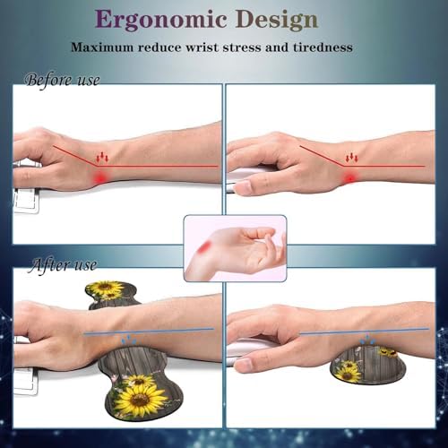 4 in 1 Desk Mat Set,Mouse Pad with Keyboard Wrist Rest,Wave-Shaped Design,Non-Slip Rubber Base,Waterproof,for Home,Office,Gaming,Cute Cow and Sunflower - Image 4
