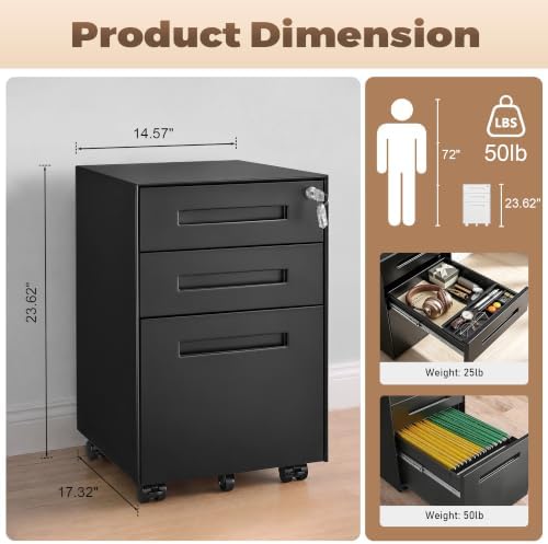 Guizeeopo Fully Assembled Home Office File Cabinet with Lock - Image 3