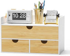 Bamboo Desk Organizer with Drawers, Desktop Storage for Office Supplies by Wisuce