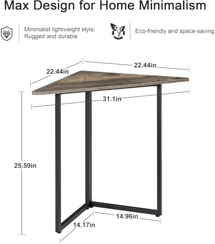 VECELO Corner Desk,Office Tables for Living Room for Small Space Triangle Computer Desk with Steel Frame Corner Shelves with Metal Frame Writing Desk for Workstation Classic Grey 31.1" - Image 2