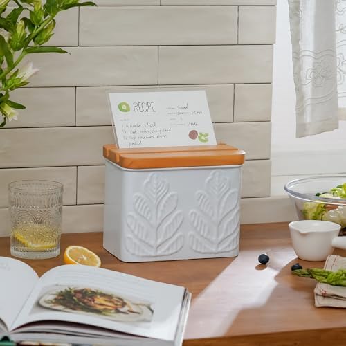 Plant Pattern Embossed Recipe Box with 4x6 Cards and Dividers - Image 5