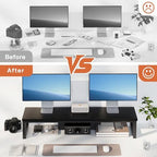 Dual Monitor Stand Riser, Wood and Steel Monitor Stand for Desk, Multi-Purpose Desk Shelf Organizer for Computer, Laptop, Printer, TV, Black - Image 5