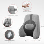 COMFIER Lumbar Support Pillow for Office Chair with 4 Shiatsu Massage Heads & Heat, Memory Foam Back Support for Computer Gaming Chair - Dark Gray - Image 6