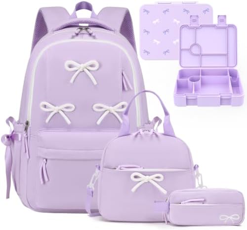 4PCS Bow Backpack for Girls with Leakproof Bento Box by Unknown