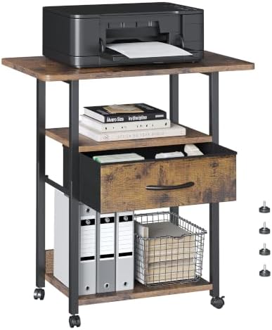 Printer Stand with Storage, 3-Tier Printer Table with Fabric Drawers, Brown by Unknown