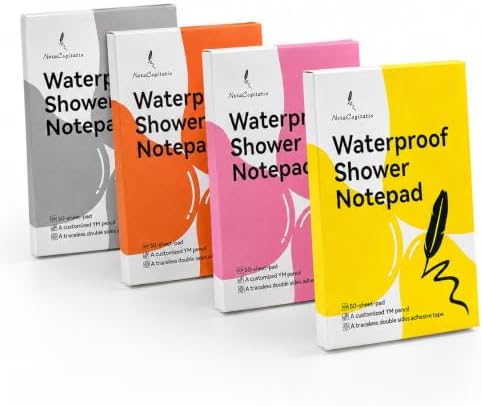 4 Pack Waterproof Shower Notepad, Stone Paper Pad with Pencil & Holder by NotaCogitatio