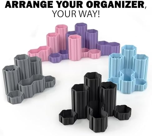 Glassboard Studio Hexaflex Organizer Set - Pen and Pencil Holder for Desk, Versatile Hexagon Design, Adjustable Dividers, 12 Color Options - Desk and Office Organization (Jet Black) - Image 4