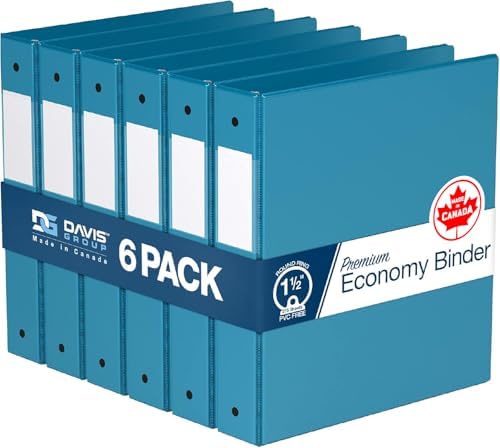 Premium Economy 3-Ring Binder, Spine Label, 1.5" Round Rings, Turquoise 6Pk by DAVISGROUP