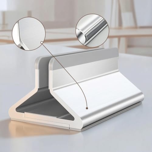 Vertical Stand with Adjustable Width Compact Vertical Laptop Stand Lightweight Desktop Laptop Holder for Home Office, Silver - Image 2