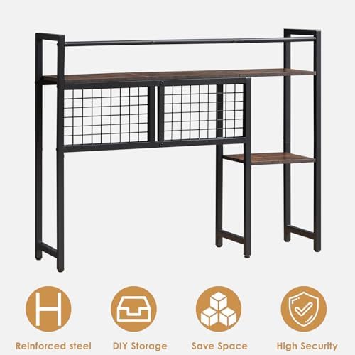 4-Tier Desk Hutch Shelf with Grid Panel, 36” Desktop Bookshelf for Monitor, Office & Home (Rustic Brown, 36") - Image 7