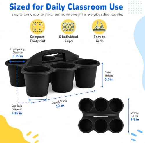 6 Pack Black Classroom Caddy with Handle, 6-Compartment Supply Organizer - Image 2