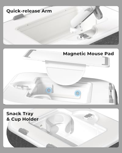 SupeDesk Laptop Lap Desk, Adjustable iPad Holder for Bed, 360° Swivel Tablet Arm, Laptop Desk with Mouse Pad, Snack Bowl & Cup Holder, Fits 4.7–13” Tablets & 15” Laptop - Image 4