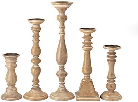 IMAX Mason Natural Wash Wood Candleholders - Set of 5 Vintage Candle Stands - Home Decor Accessory - Image 2
