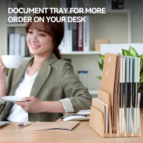 KIRIGEN Wooden Mail Organizer, 5-Slot File Holder for Desk, Natural 5K-NA - Image 5