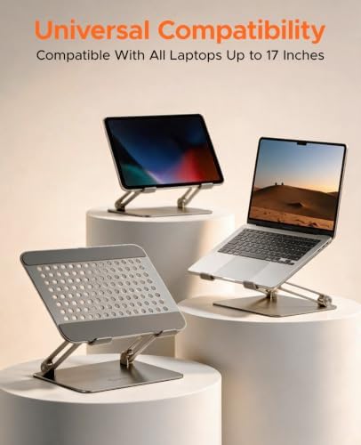 PHIXERO Height Adjustable Laptop Stand, Aluminum Laptop Riser Gray WS1 - Image 5